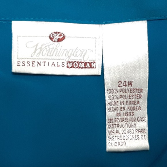 Worthington Blouse Womens 24W Blue Short Sleeve Button Up Shirt Pocket Relaxed - Picture 9 of 11